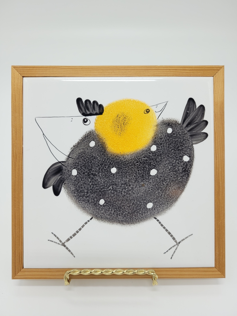 Helina Tilk Trivet Handpainted Yellow Gray Chicken Chick Bird Wall Tile Artwork